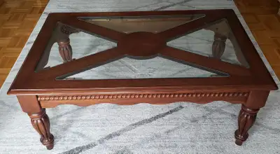 Solid wooden coffee table with 4 glass panels, View more