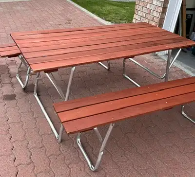 BEAUTIFUL NICE CLEAN ALMOST NEW PICNIC TABLE AND BENCHES FOR ADULTS AND CHILDREN IF YOU ARE INTEREST...