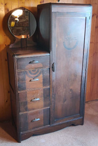 Antique Wardrobe with Drawers and Mirror 