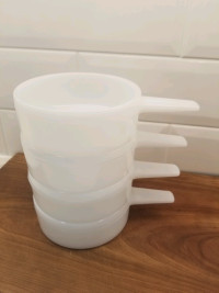 4 Vintage Stackable Milk Glass USA Ovenware Bowls