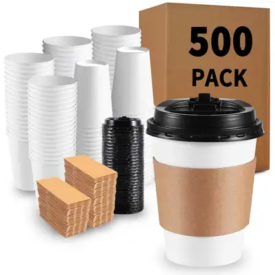 WUHUIXOZ 500 Pack Paper Coffee Cups with Lids and Sleeves, NEW, View more