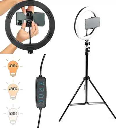 10-Inch LED Ring Light with Tripod Base Stand with Phone Holder