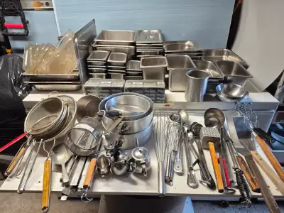 Large lot of commercial restaurant smallwares from a former food-service business. Includes approxim...