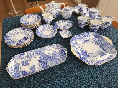 Gorgeous Blue Mikado Royal Crown Derby 42 Piece Tea Set, View more
