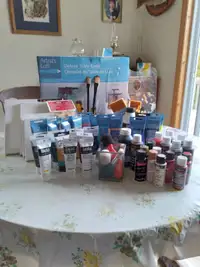 Acrylic paints, brushes and brand new table easel