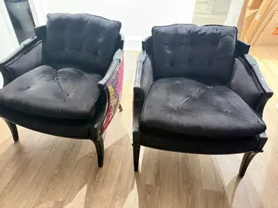 Pair of Vintage Black Velvet Accent Chairs, View more