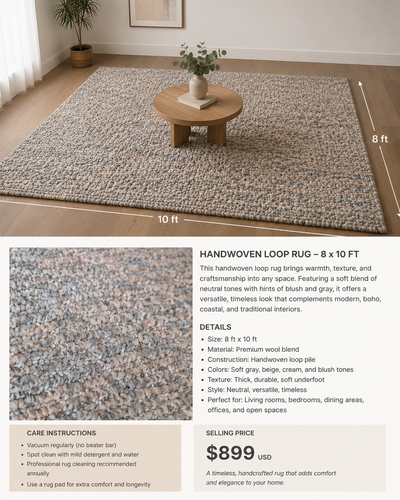Carpet = 8 x 10feet Beautiful Woven - Natural Beige/Grey Colour, View more
