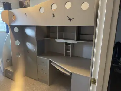 Perfect for a small bedroom. Added additional shelving for extra storage space. Was repainted as wel...