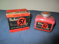 VINTAGE EMPTY BOTTLE-PARKER 51 CHINA RED INK-BOX & INSTRUCTIONS!