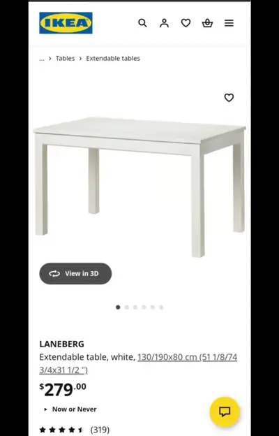 IKEA LANEBERG Dining Table – White (Extension Leaf Missing), View more