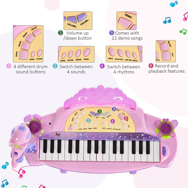 Kids Piano Electronic Keyboard Instrument with Microphone and St in Pianos & Keyboards in Markham / York Region - Image 3