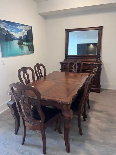 Solid Wood Dining Room Set with Matching Sideboard & Mirror, View more