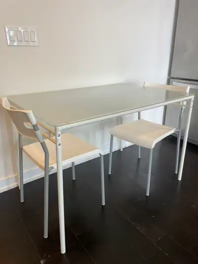 Frosted Glass Dining Table + 4 White Chairs Set, View more