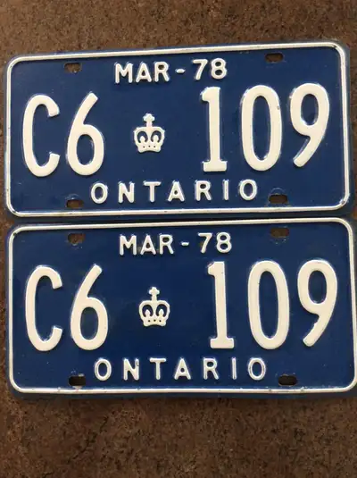 PAIR OF ONTARIO CANADA LICENSE PLATES MAR-78, View more