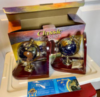 Gemstone Semi Precious Stones Globe Bookends with Solid Brass