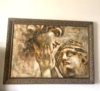 Framed Michelangelo Roman Greek Lovers Repro, Hand Painted Oil P
