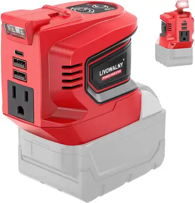LIVOWALNY 200W Power Inverter Compatible with Milwaukee 18V, View more