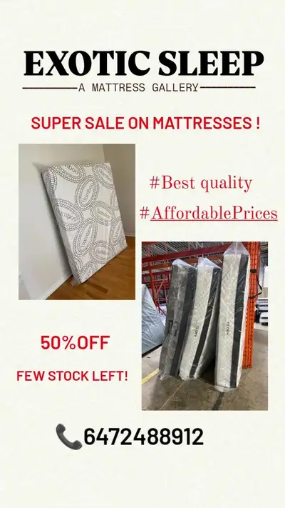 GET IN QUICK BEFORE IT'S TOO LATE ! We have ORGANIC BAMBOO, POCKET COIL, MEMORY FOAM, PILLOW TOP , F...