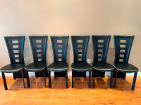 Dining chairs, black, high backs (set of 6)