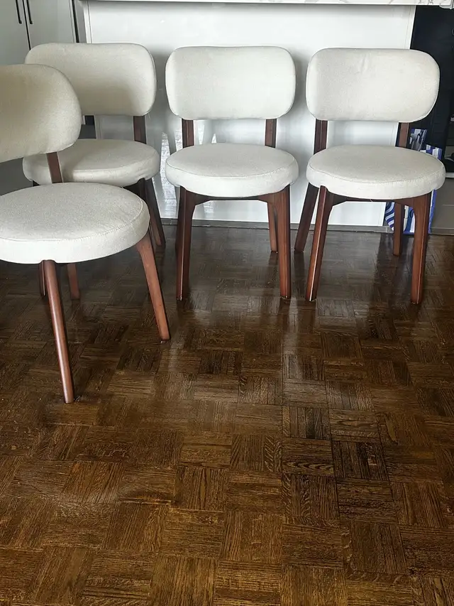 walnut and beige dining chairs in Chairs & Recliners in City of Toronto - Image 2