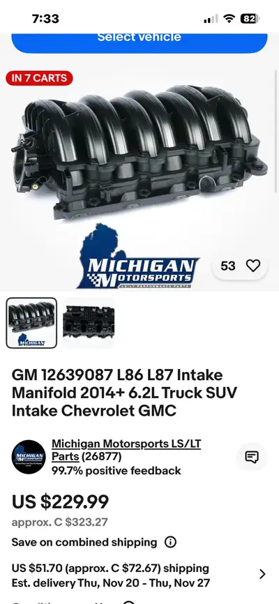 Escalade 6.2 l86 intake manifold, will install on l83 for better flow/ hp. Will include adapter for...