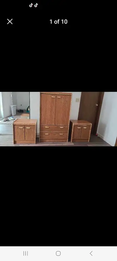 I have an armoire and 2 night stands up for sale. Night stands are 21 tall and long x 21 and 15 in d...