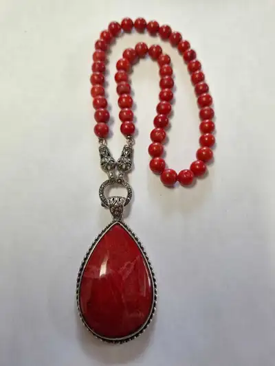 Sterling silver coral necklace, View more