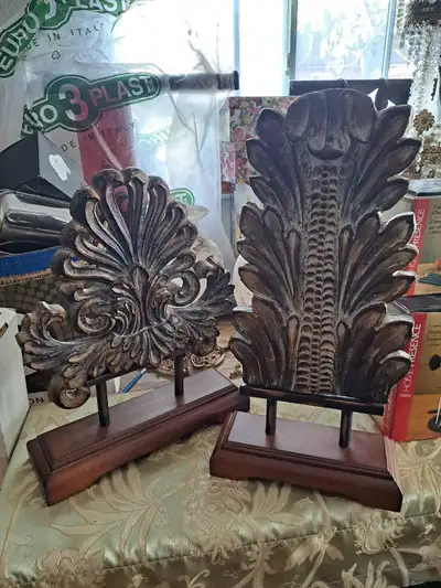 Pair of Vintage Carved Wood Acanthus Leaf Bookends, View more