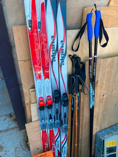 Kids 140cm NNN skis bindings and poles, View more