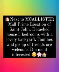 Mcallister Mall- 3 bedroom house for rent in Saint John, NB.