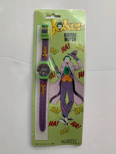 Batman collectibles from the 1980s including: 1. Joker digital watch (in package): $10 2. ERTL Batmo...
