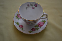 Beautiful floral teacup + saucer set of fine Bone China