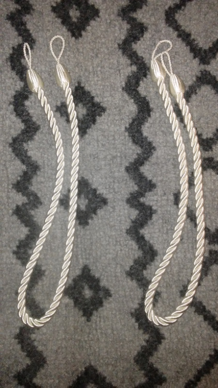 Satin Silk Rope Cord Curtain Tiebacks in Gold, Black, Ivory in Window Treatments in Kitchener / Waterloo