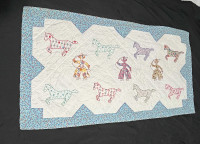 VINTAGE 50'S CHILDREN'S COWBOY/PONY QUILT 48" X 26"