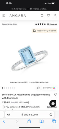 Emerald Cut Aquamarine Ring priced to sell