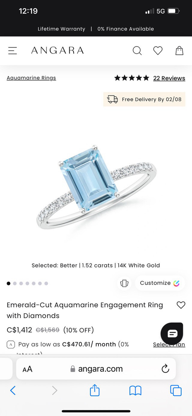 Emerald Cut Aquamarine Ring priced to sell in Jewellery & Watches in Hamilton