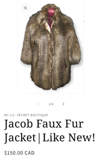 Jacob- Faux Fur Coat Size XS (reduced price)
