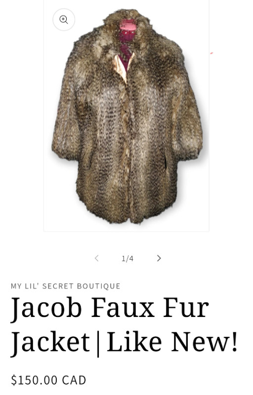 Jacob- Faux Fur Coat Size XS (reduced price) in Women's - Tops & Outerwear in Markham / York Region
