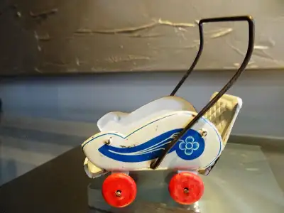 antique GERMAN penny toy Tin Stroller ca1920s GEORGE FISCHER / MEIR miniature … delightful little to...