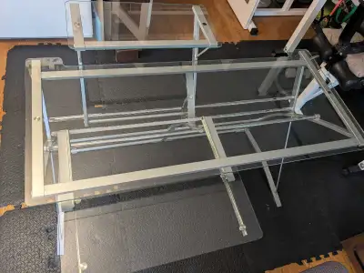 Glass Desk with Monitor Shelf and Keyboard Drawer, View more