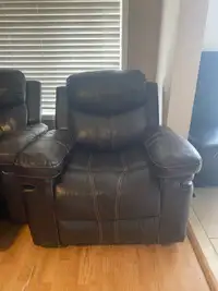 Leather reclining and rocking couch sofa