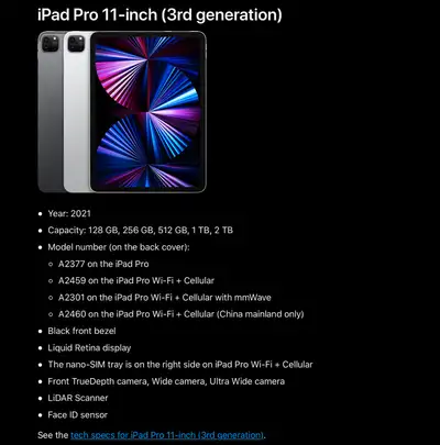iPad Pro 11" (3rd Gen, M1) Silver- 256GB Original Box Charger, View more