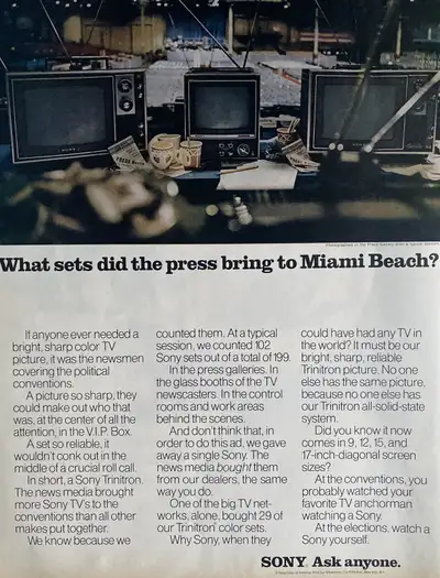 1972 Sony Trinitron Portable TV Sets Original Ad, View more