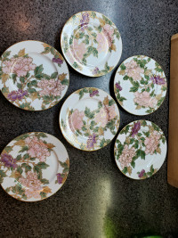 Set of 6 ea fitz and floyd cloisonne peony white plates and cups