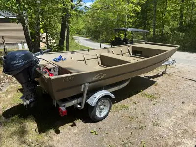 2023 G3 14’ Jon boat,trailer,motor Package is 2023 9.9 four stroke electric start About 25hrs on mot...