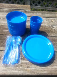 New set of blue dishes