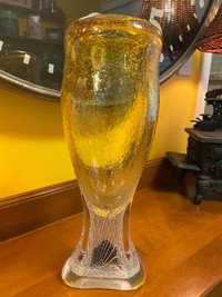 Signed Adam Jablonski Hand Blown Modern Crystal Art Glass Vase