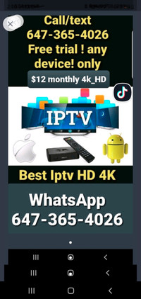 Free trial 4k ip.tv $12,,monthly/only 647-365-4026