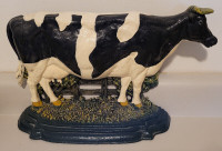 Vintage Cast Iron Extra Large & Heavy Hand Painted Cow Door Stop