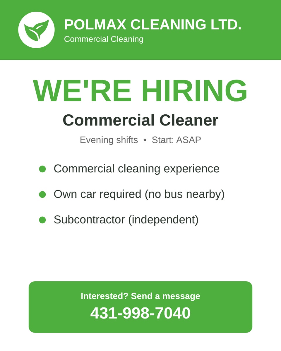 Commercial Cleaner Wanted – Evening Shifts (Subcontractor) | Cleaning ...